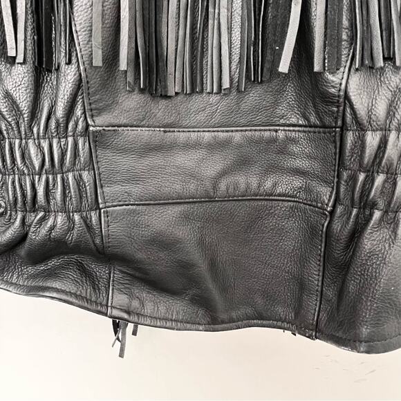 Unik Vintage Biker 80’s Fringe Leather Jacket Black Size M removable liner - Picture 12 of 13